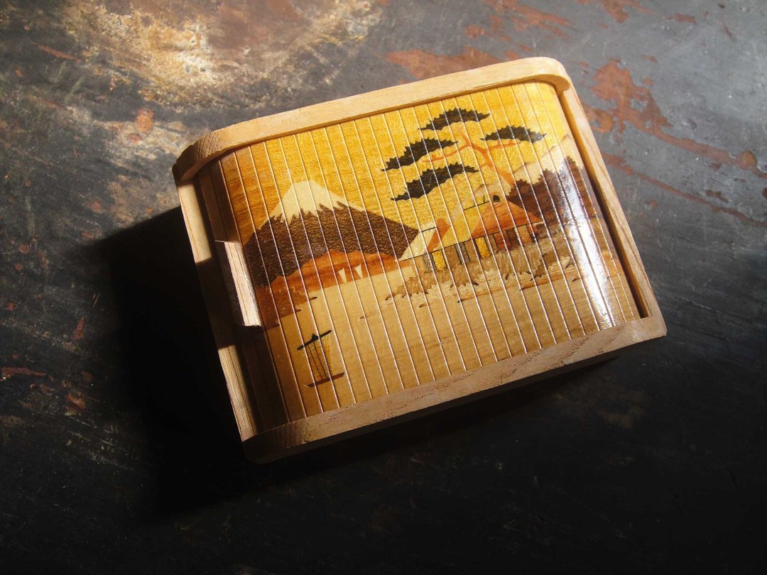 【老时光 OLD-TIME】早期二手日本寄木细工少见富士山景致蛇腹柜 - 其他 - 其他材质 多色