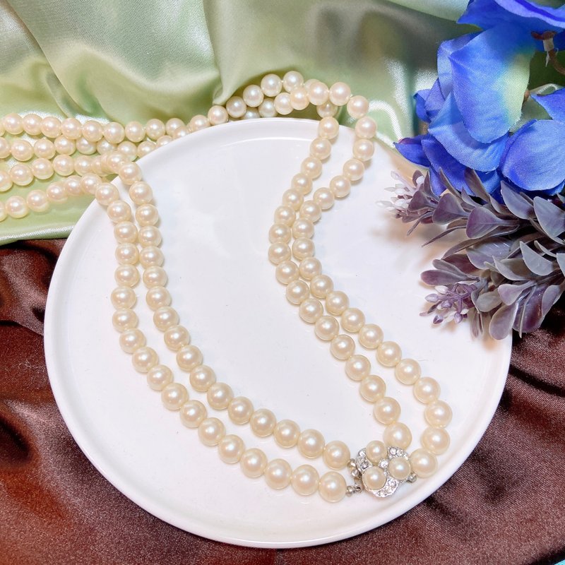 【西洋古董饰品】维多利亚双层次式配戴 珍珠感优雅梅花气质项链 - 项链 - 贵金属 白色