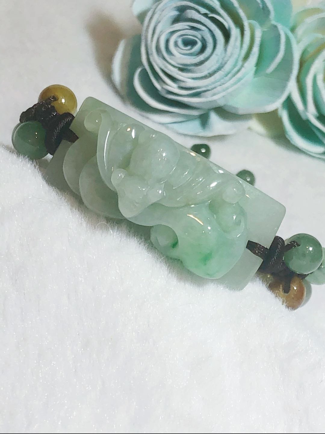 多宝晶石/天然翡翠蝙蝠手牌/开运/独家设计/绿蝙蝠/定制化/苹果绿 - 手链/手环 - 玉石 蓝色