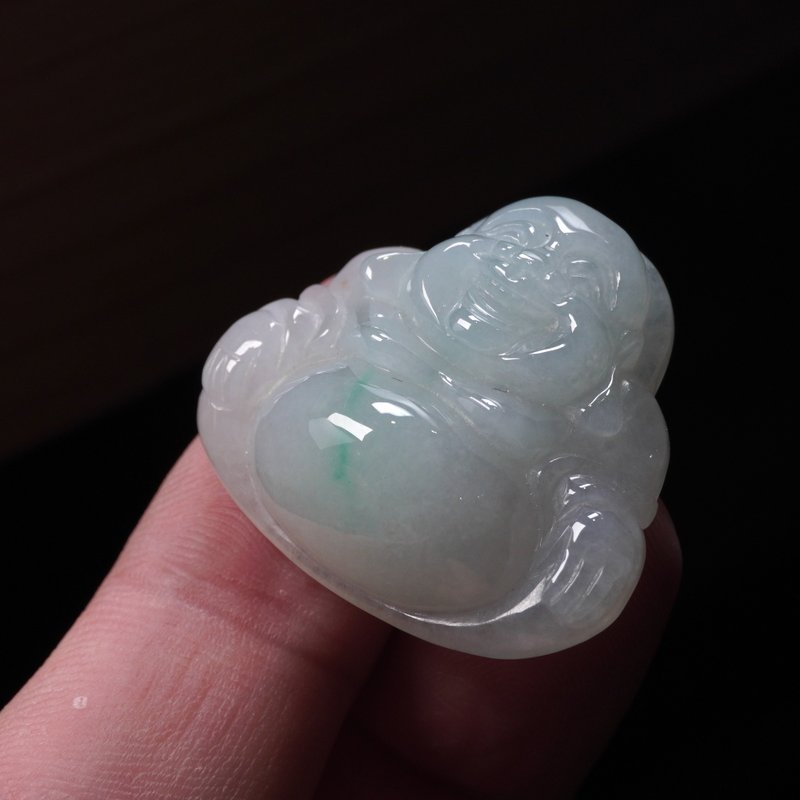 冰种飘阳绿翡翠佛公弥勒佛项链 | 天然缅甸玉翡翠A货 | 送礼 - 项链 - 玉石 绿色