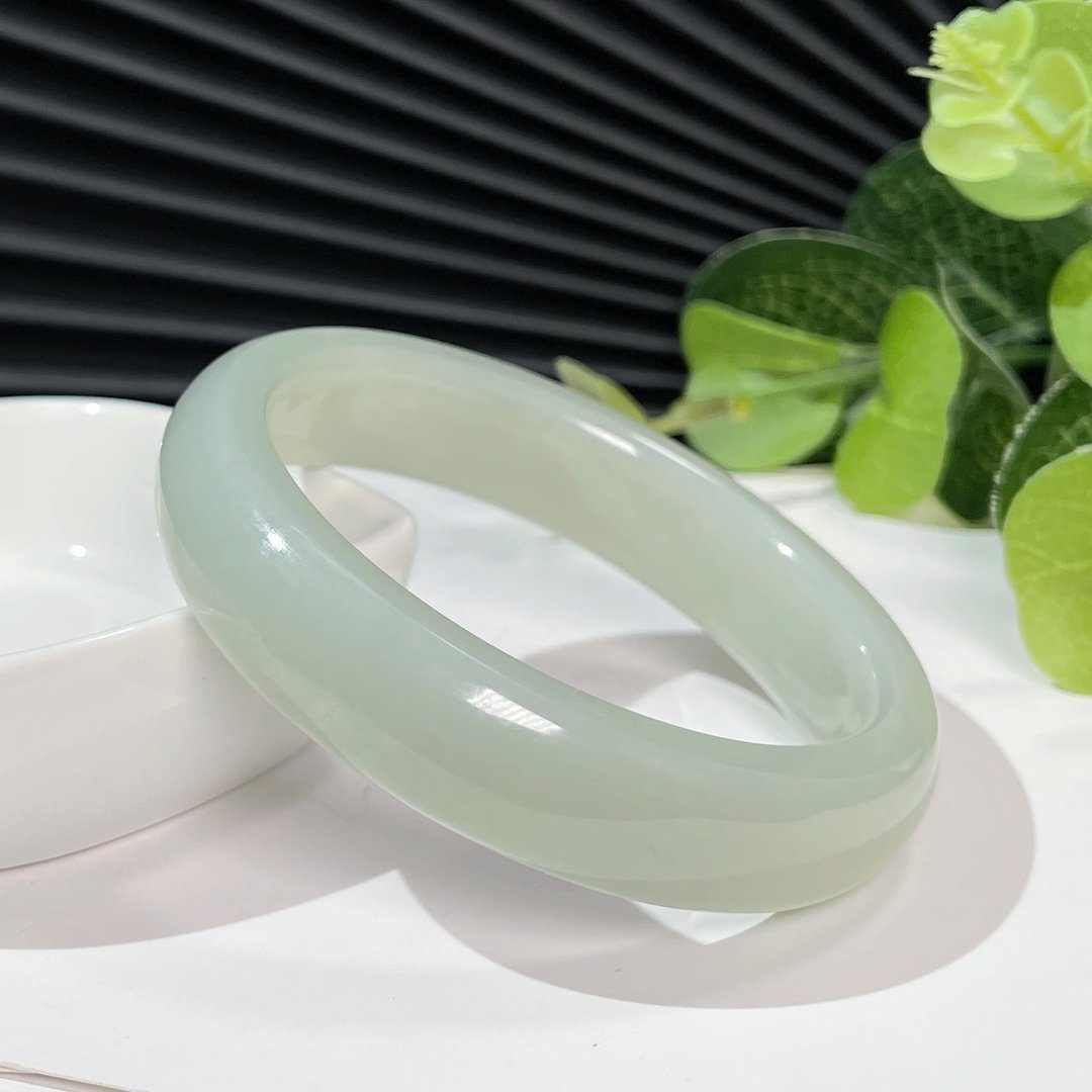 超毕业级和田玉且末蓝手镯58MM 老料素雅正装镯玉手环附证书 古朴 - 手链/手环 - 玉石 