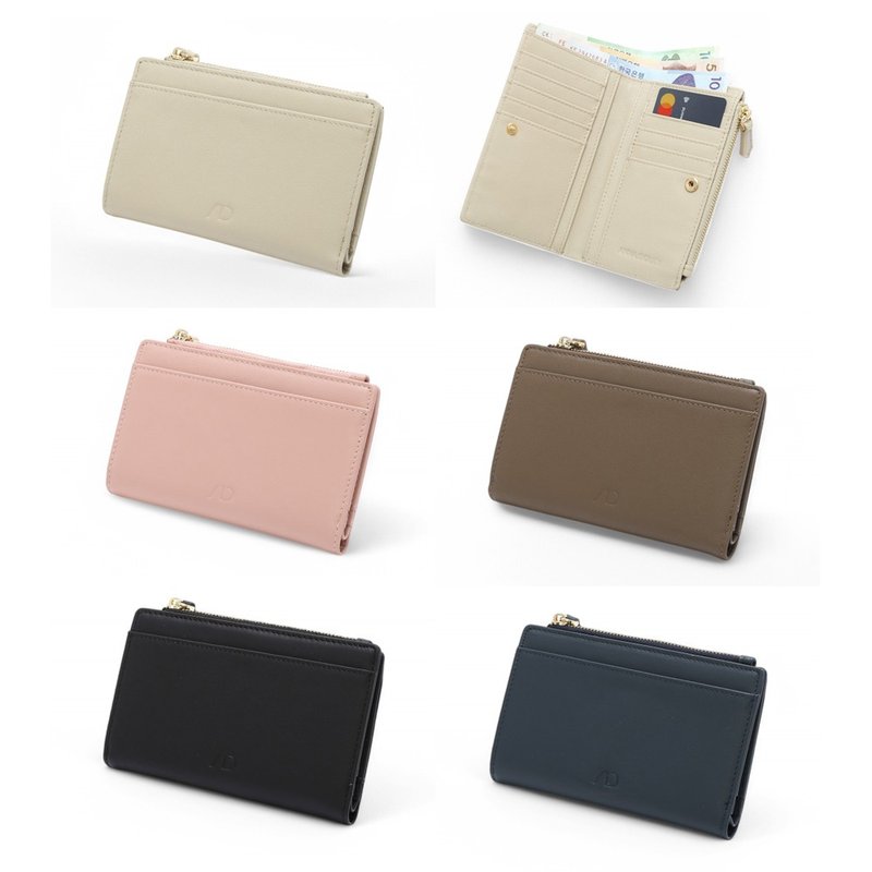 ANNA DOLLY 质感真皮大容量多卡位中夹 - 皮夹/钱包 - 真皮 黑色