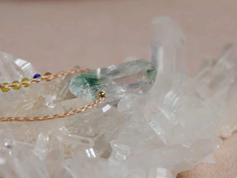 | MC | 天然绿水晶彩虹锁骨链 手链  Super7 蜡线编织项链 - 项链 - 水晶 