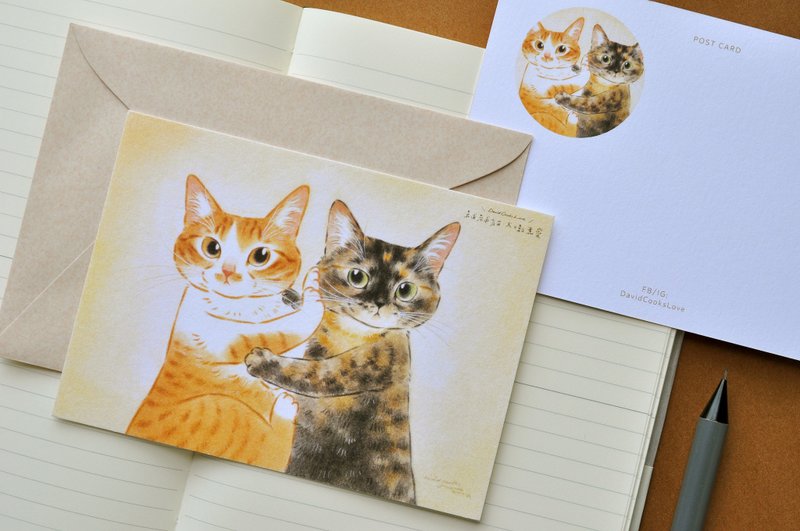 猫咪插画明信片-推推挤挤 - 卡片/明信片 - 纸 粉红色