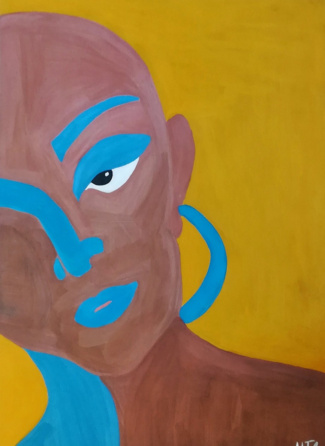 Original Wall Art, Boho Yellow Decor Minimalist, Abstract Woman Portrait, Female - 墙贴/壁贴 - 纸 黄色