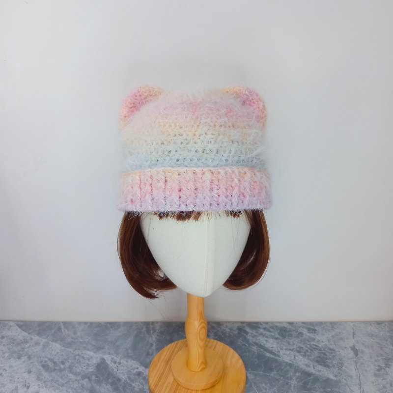 马卡龙渐层小熊帽 毛线帽 手钩编织帽 - 帽子 - 羊毛 多色
