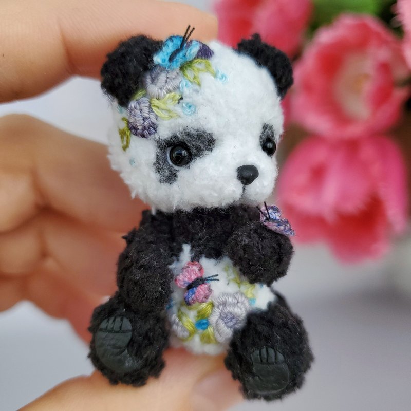 Mini softy teddy bear big black panda. Dollhouse miniature. Doll pet. Animal - 玩偶/公仔 - 棉．麻 黑色