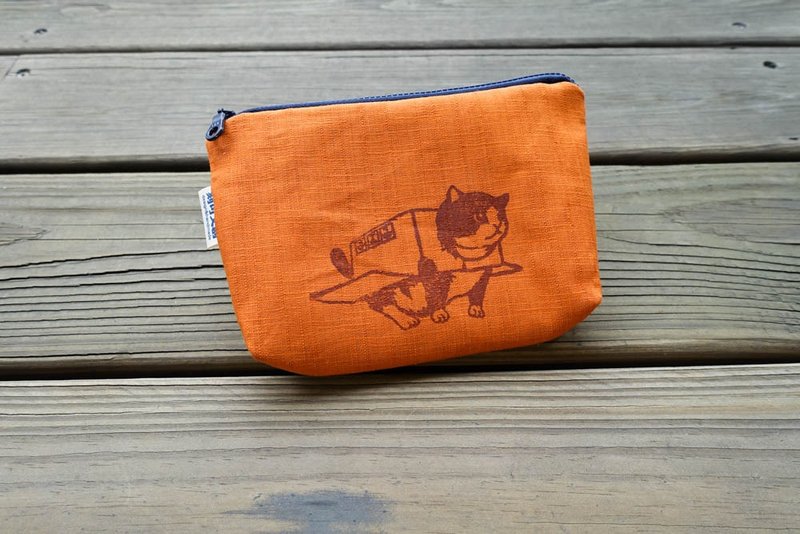 //爱装什么呢小方包/宠物星球//喵星人纸箱猫咪 - 化妆包/杂物包 - 棉．麻 橘色