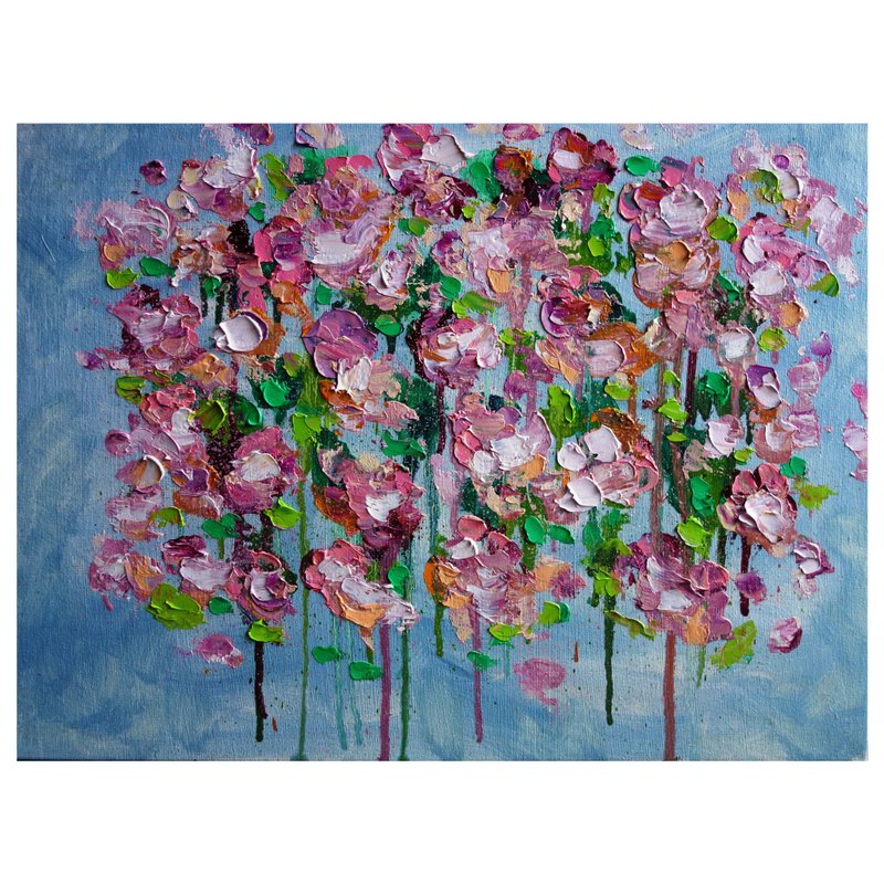 Flowers Painting Oil  油畫原作 Abstract Floral Original Art Wildflowers Impasto - 海报/装饰画/版画 - 颜料 多色