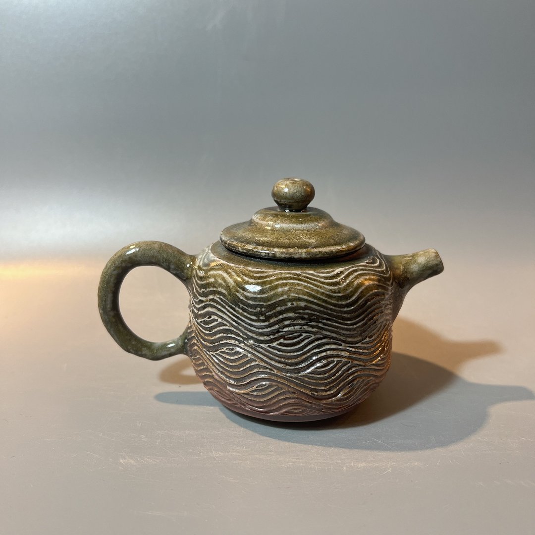 柴烧古朴落灰水波纹茶壶  / 小平凡手作 - 茶具/茶杯 - 陶 