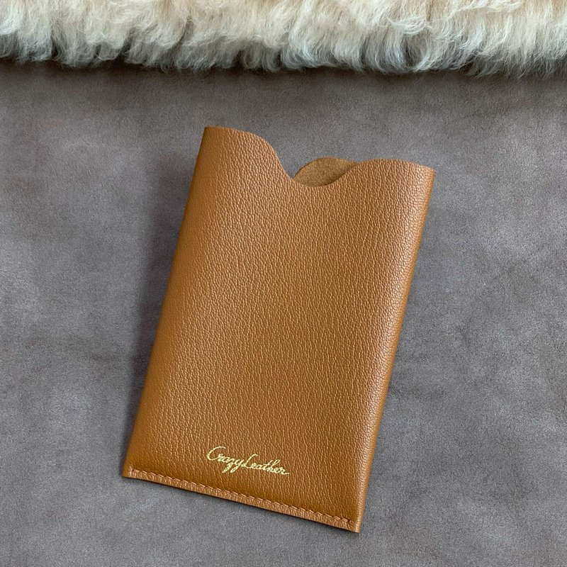 手工缝制法国羊皮护照套 - 金棕色附卡位缓存设计 (提供烫金定制) - 护照夹/护照套 - 真皮 