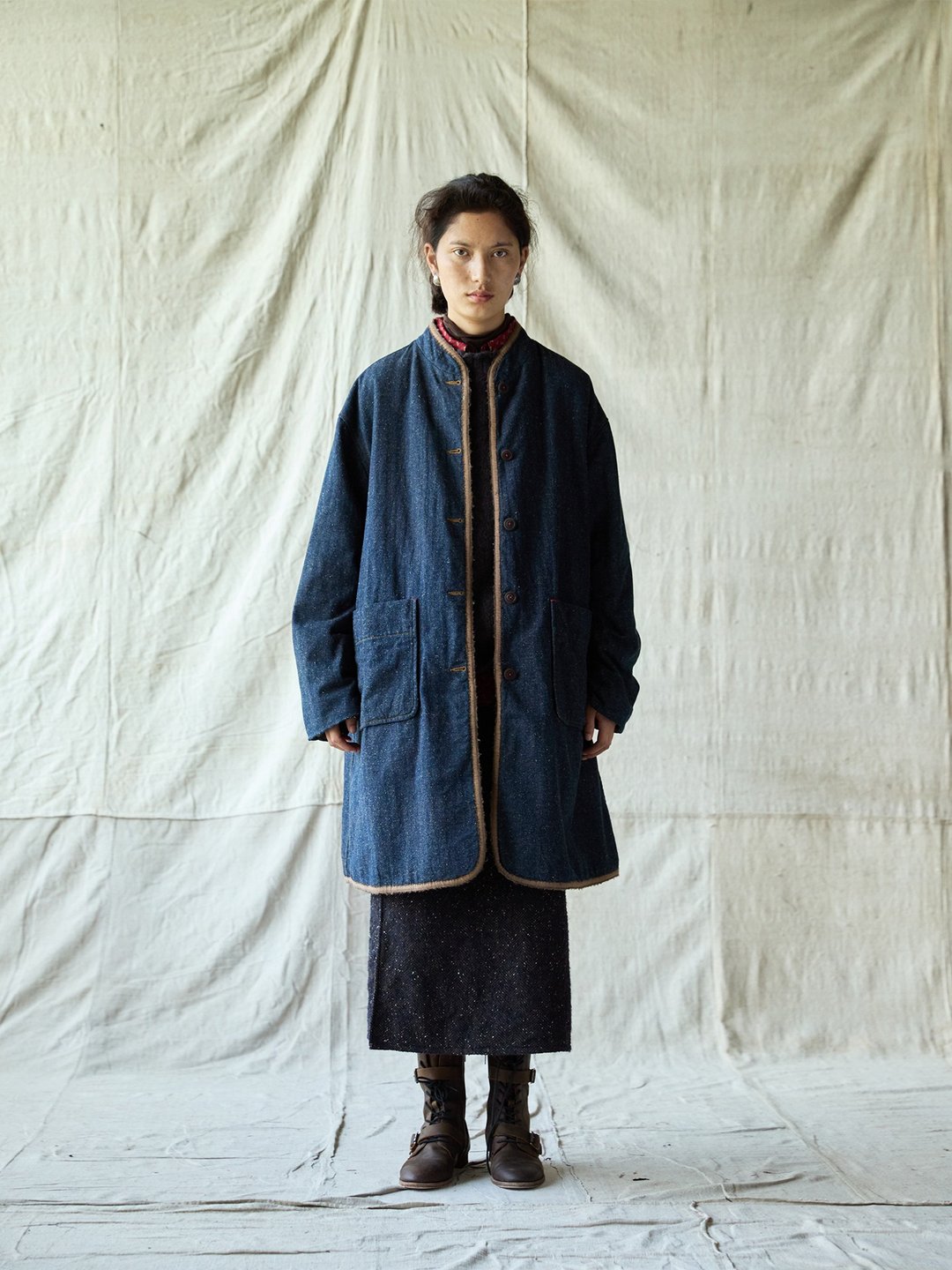 复古文青 / 棉麻牛仔长外套 / 休闲棉衣 - 女装休闲/机能外套 - 其他材质 蓝色