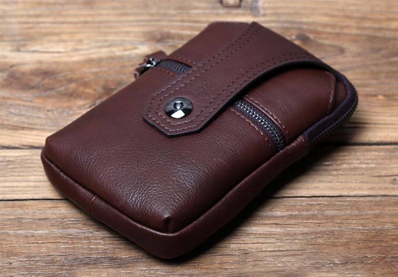 复古牛皮手机袋 腰包 男士日常钱包 - 皮夹/钱包 - 真皮 咖啡色