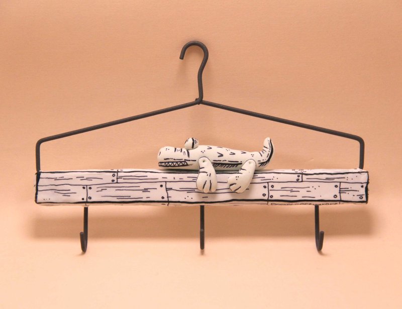 手饰锁匙收纳挂架 ,幸福小鳄系列,懒洋洋的一天, 手作小品 - 戒指 - 粘土 