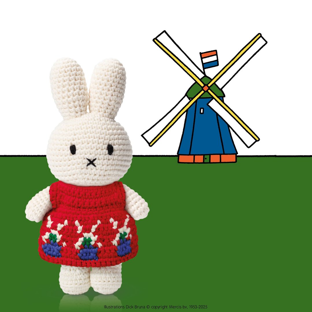 荷兰 Just Dutch | Miffy 米飞兔 编织娃娃 荷兰风车系列 - 玩偶/公仔 - 棉．麻 红色