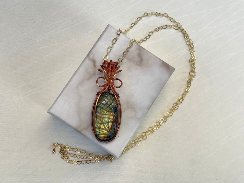 *230350 wire wrapping 拉长石 铜线 绕线 吊堕 - 项链 - 铜/黄铜 绿色