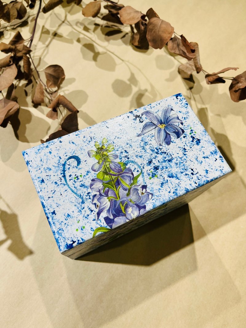 长木盒 蓝球花 糖果盒 置物盒 礼盒 蝶古巴特 纸艺拼贴 收纳盒 - 收纳用品 - 木头 蓝色