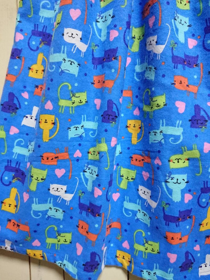 法兰绒多彩猫咪裙 蓝色 美国棉 日本制造 进口布料 均码 - 裙子 - 棉．麻 蓝色