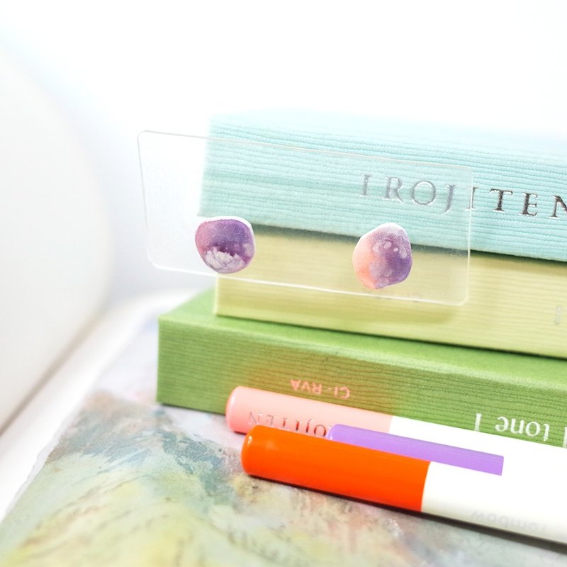 节气 惊蛰 手绘贴耳耳环 耳针/耳夹 - 耳环/耳夹 - 防水材质 紫色