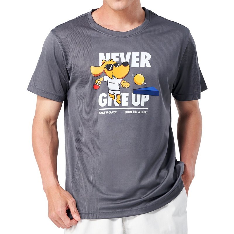 MIT专利呼吸衣-跩狗全力以赴(大图款)-桌球 吸湿排汗衣 桌球衣 - 男装运动衣 - 聚酯纤维 灰色