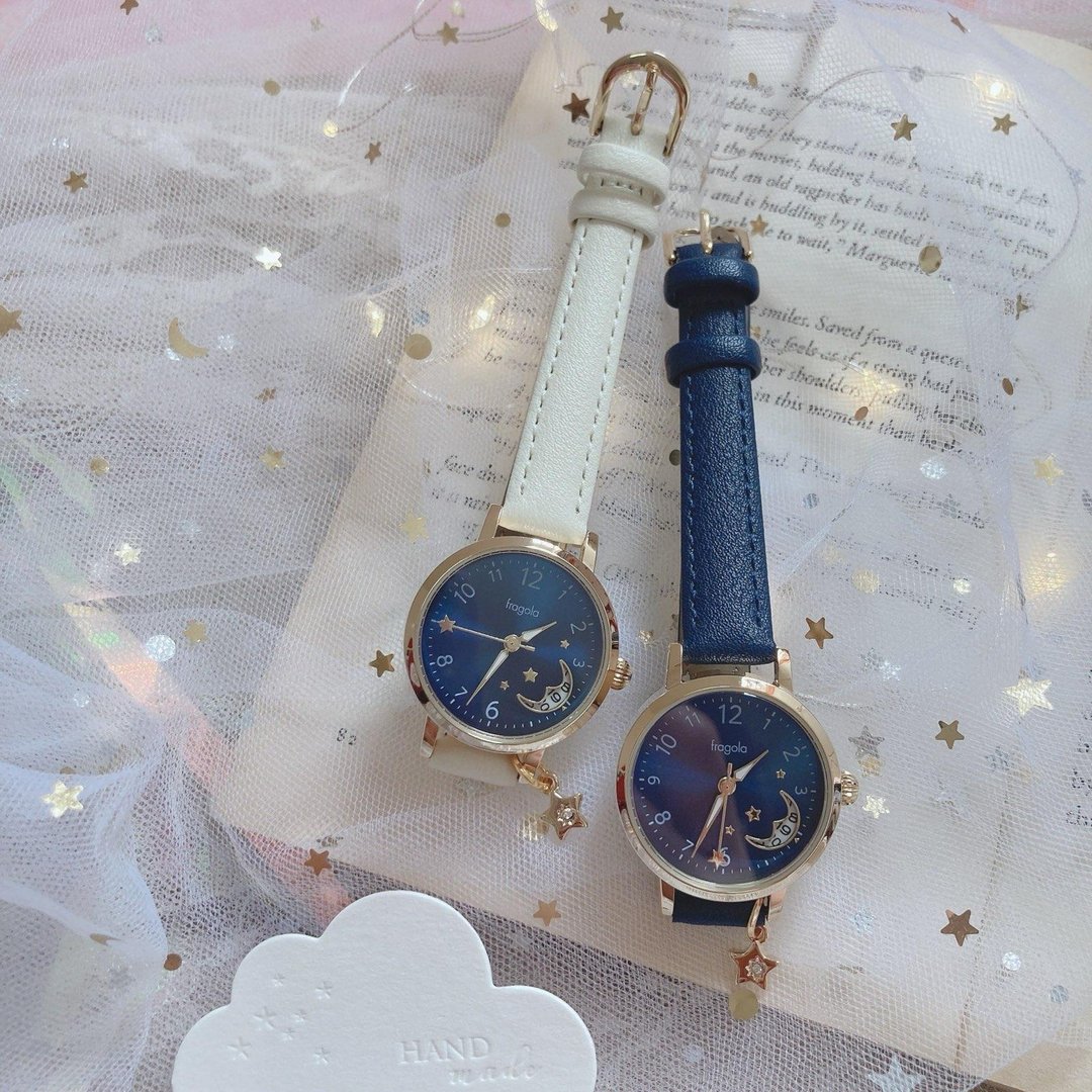 考试手表 复古 防水 Wish Upon a Star 星月日期表 女装 - 女表 - 其他材质 白色