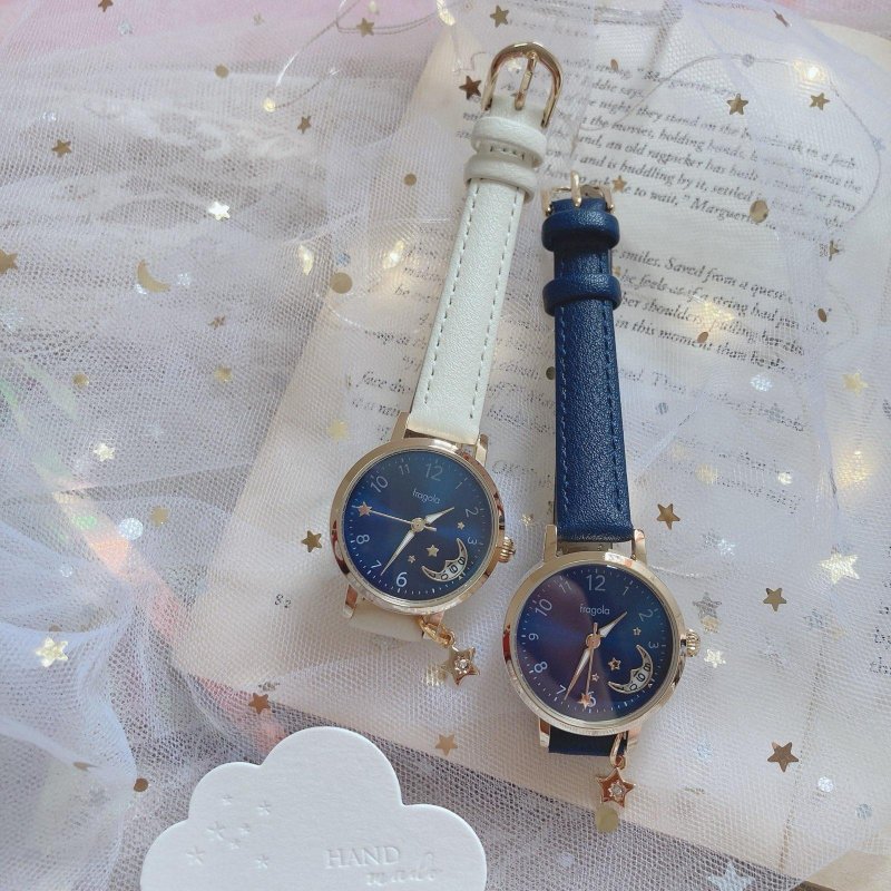 毕业礼物 包邮 复古 防水 Wish Upon a Star 星月日期表 女装 - 女表 - 其他材质 白色