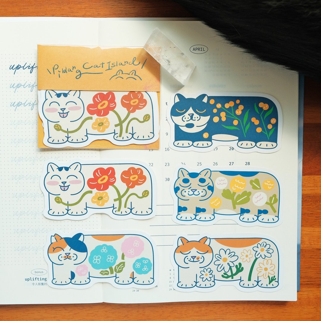 开花猫贴纸组 / 5 张入 - 贴纸 - 纸 多色