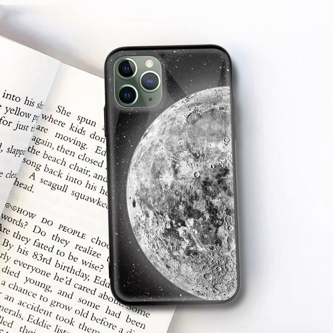 月亮月球黑白宇宙镜面手机壳iPhone13 14 Pro Max三星PCGS-PL-03 - 手机壳/手机套 - 聚酯纤维 黑色