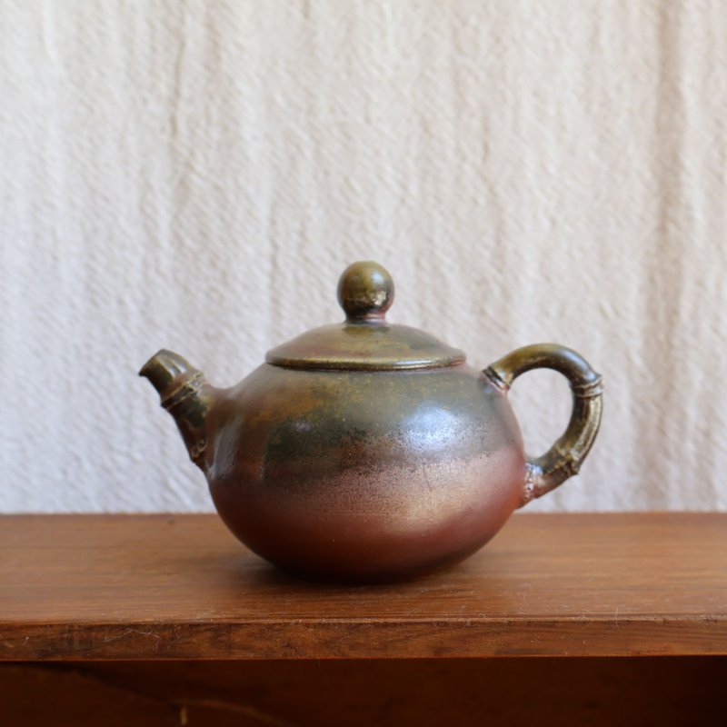 竹风气节 柴烧陶手工茶壶 - 茶具/茶杯 - 陶 咖啡色