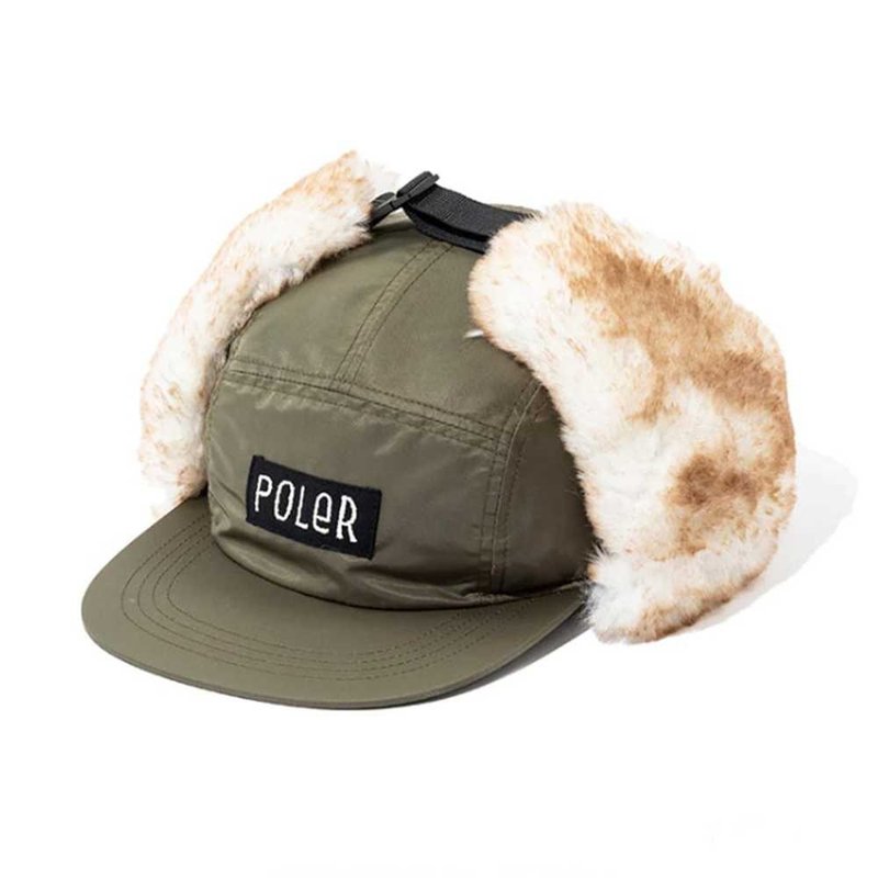 日本限定 POLER FLIGHT NYLON FUR FLAP CAP 毛绒盖耳飞行帽 绿 - 帽子 - 其他材质 绿色