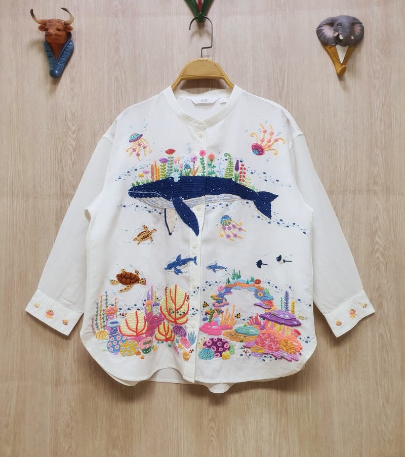 手绣裙 棉布 花卉 兔子 蘑菇 云朵 彩虹 - 裙子 - 绣线 白色