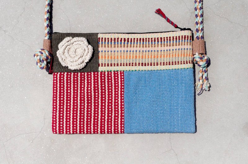 限量一件 天然手织布拼接斜背包 / 背包 / 肩背包 / 小包 / 旅行包 - 几何拼贴淡粉色拼布设计 - 侧背包/斜挎包 - 棉．麻 多色