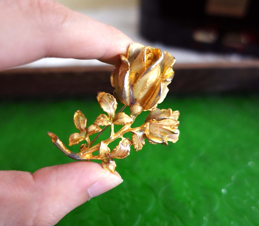 日本中古镀金郁金香花胸针扣针心口针高级二手文青古着珠宝首饰 - 胸针 - 其他材质 金色