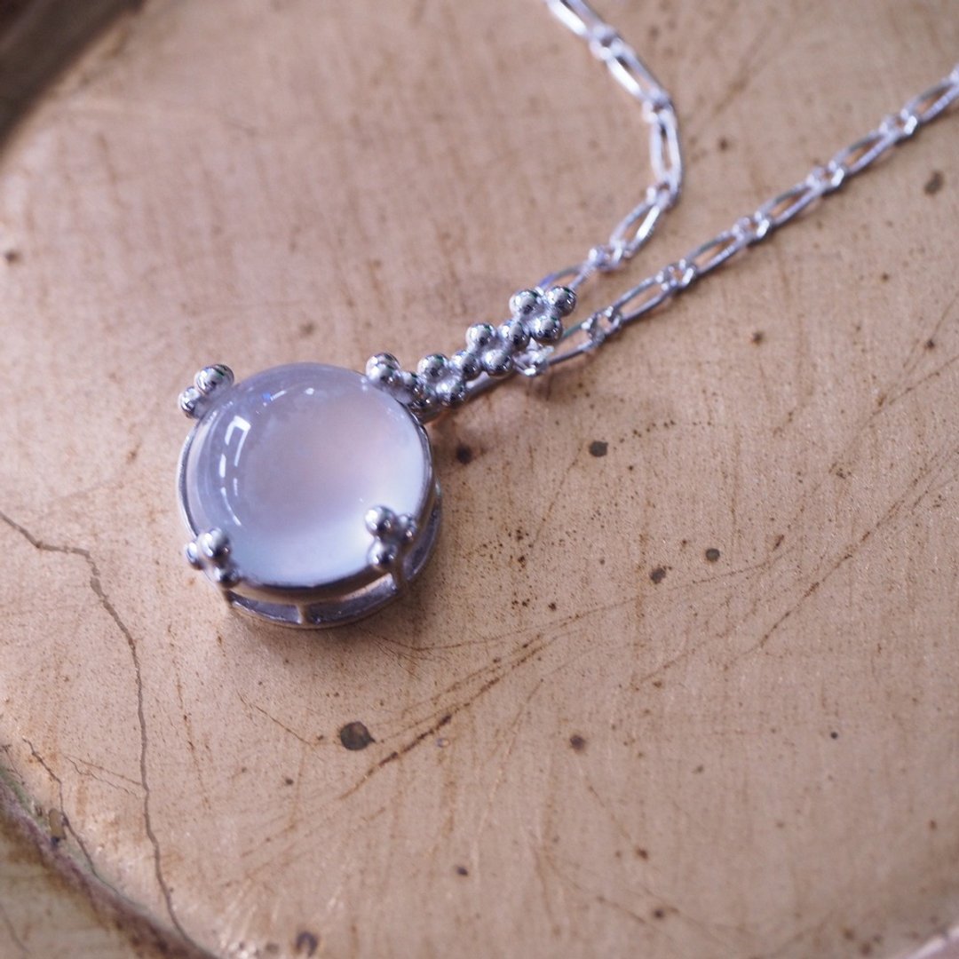 天然水沫玉 钠长石 手工纯银 含项链 Albite Silver handmade - 项链 - 纯银 透明