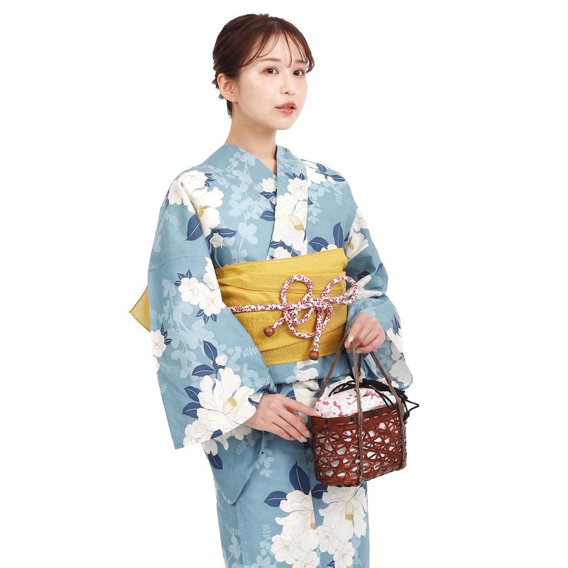日本 和服 浴衣 女性 浴衣 腰封 2件组 S/F Size x23S/F-17 - 其他 - 棉．麻 蓝色