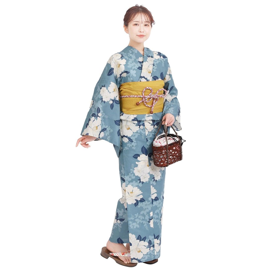日本 和服 浴衣 女性 浴衣 腰封 2件组 S/F Size x23S/F-17 - 其他 - 棉 蓝色