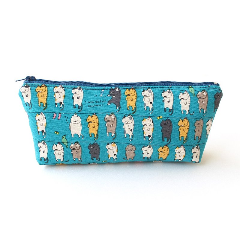 晒猫咪笔袋(中)/收纳袋 铅笔盒 化妆包 - 铅笔盒/笔袋 - 棉．麻 