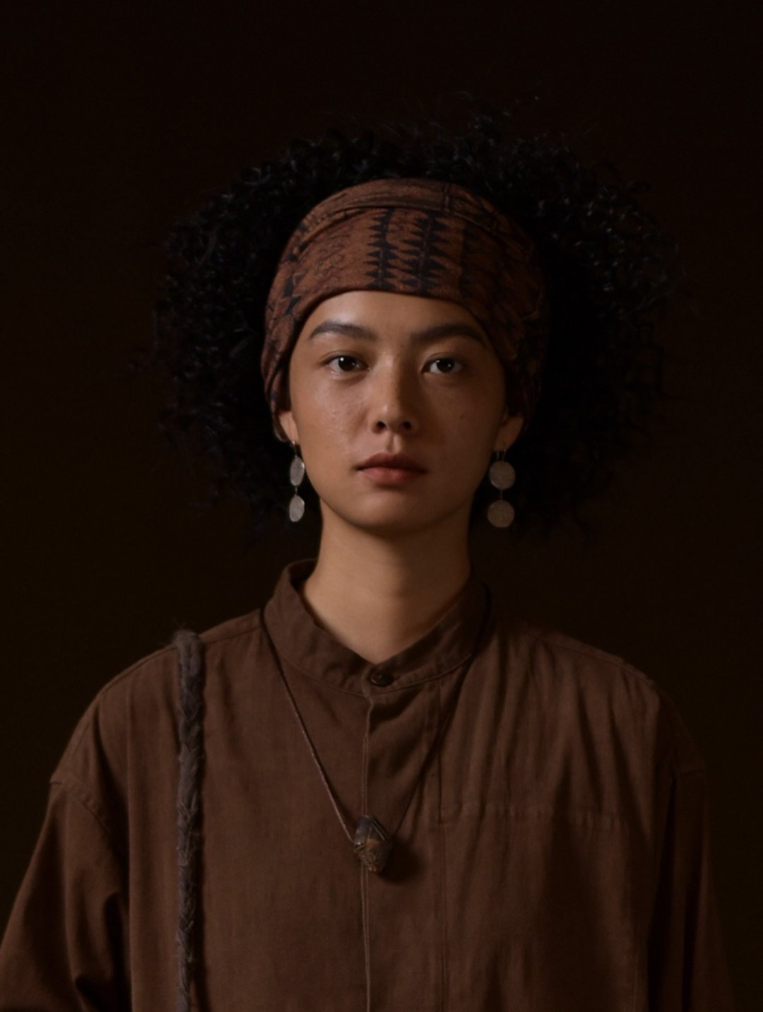 仙人掌 棉麻印花 针织髮带 寬版 - 发带/发箍 - 棉 咖啡色