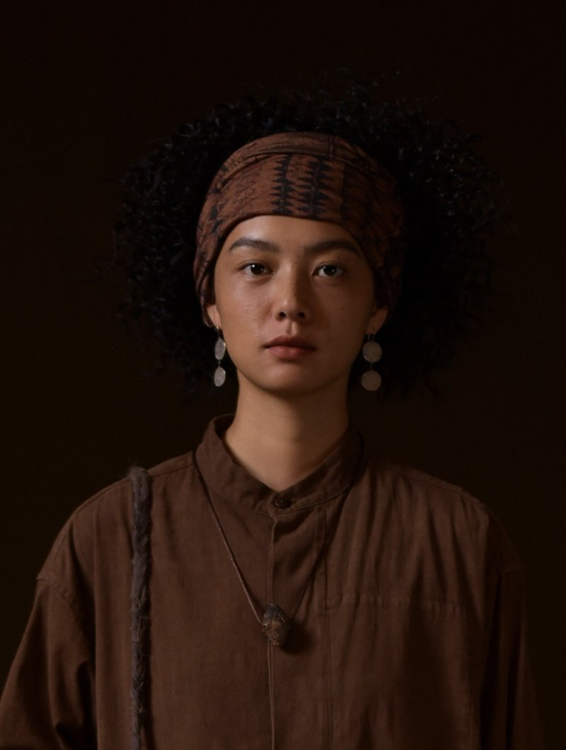 仙人掌 棉麻印花 针织髮带 寬版 - 发带/发箍 - 棉 咖啡色
