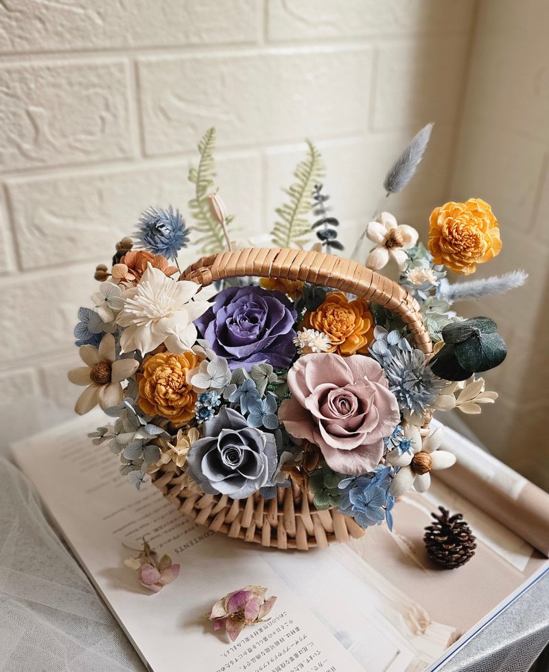 永生花篮  新居贺礼 升迁桌花 开幕  退休 新婚 入厝 干燥花 扩香 - 干燥花/捧花 - 植物．花 
