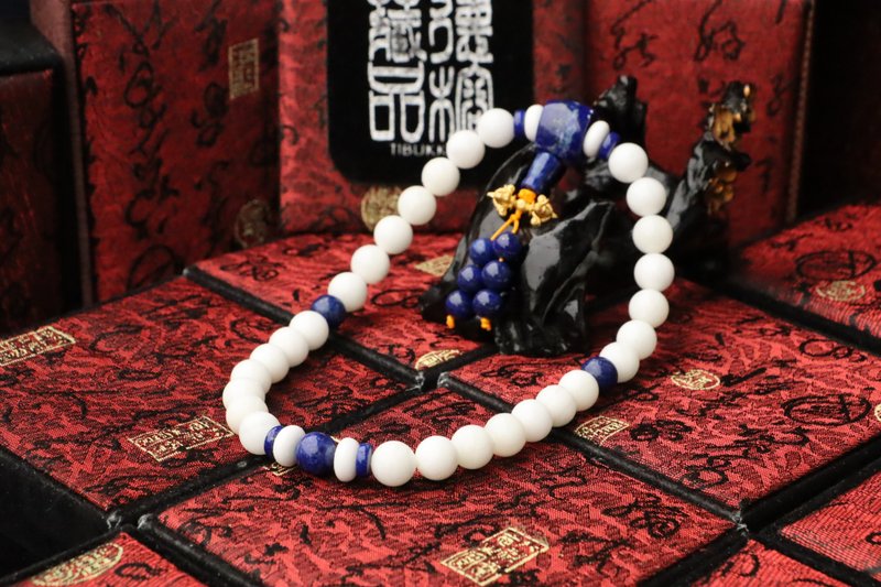半玉化砗磲念珠 10mm 27颗 青金石佛珠 定制化设计 手链 佛珠 - 手链/手环 - 贝壳 