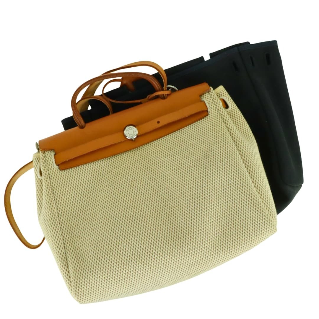 良品 HERMÈS 2006年 F刻印 帆布拼接皮革 2WAY 包 (01415) - 侧背包/斜挎包 - 真皮 卡其色