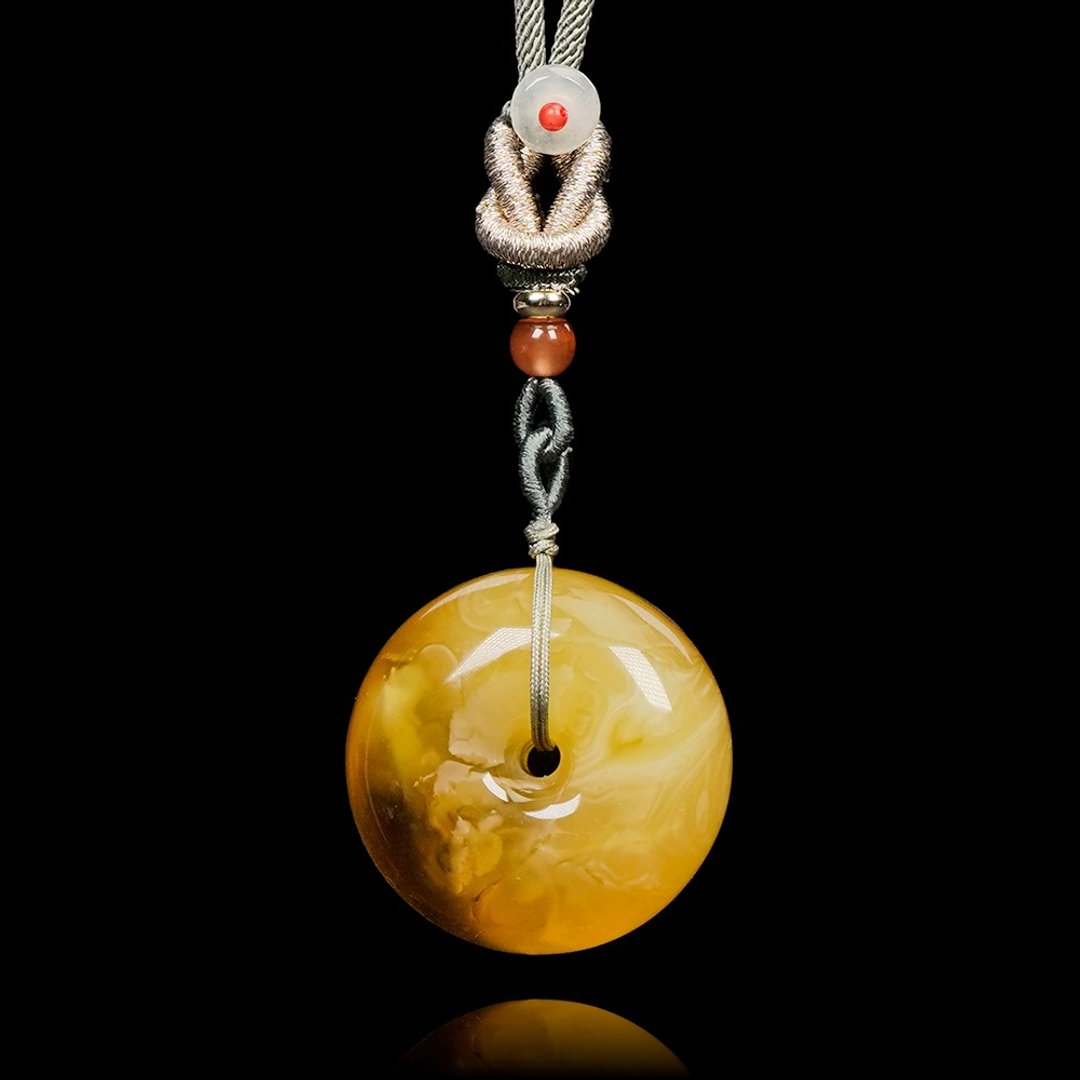 【正佳珠宝】蜜蜡琥珀 顶级金绞蜜平安扣 30.5mm 蜜蜡琥珀吊坠 - 项链 - 半宝石 多色