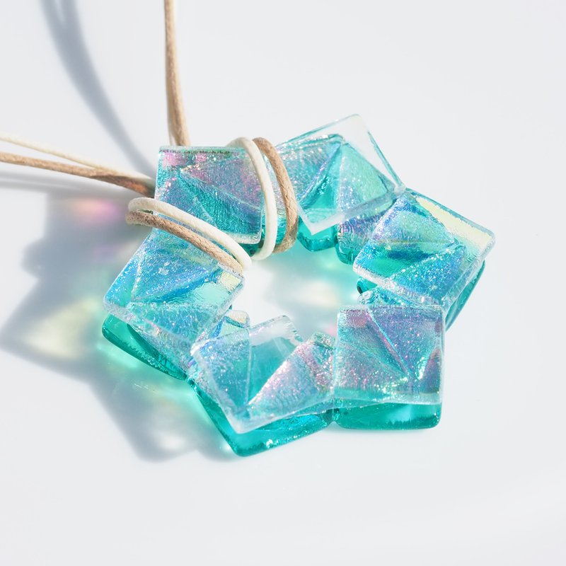 【Premium】幻彩极光结晶玻璃项链 (人鱼之泪) 【接单制作】 - 项链 - 玻璃 蓝色