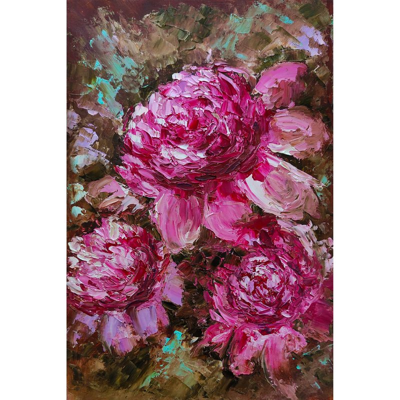 牡丹画、花卉原创艺术、花卉墙艺术、油画艺术品。 油画, 油画原作 - 海报/装饰画/版画 - 其他材质 多色