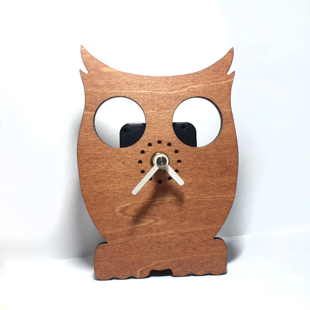 手工木作萌宠桌钟 猫头小鹰 - 时钟/闹钟 - 木头 咖啡色