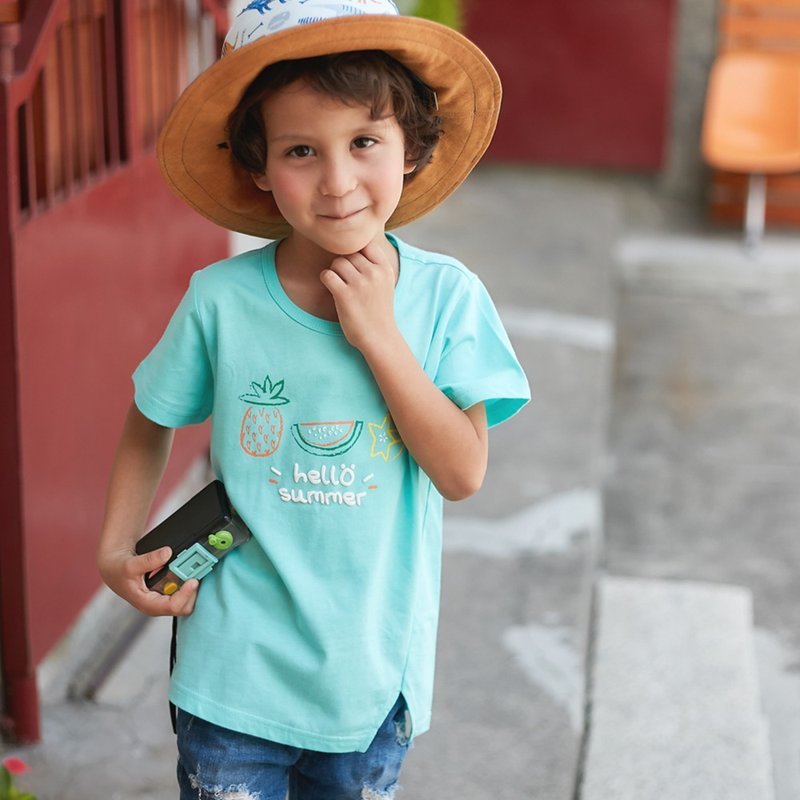 【出清品】孩子的综合水果盘(湖蓝)-纯棉T(台湾制) - 童装上衣 - 棉．麻 蓝色