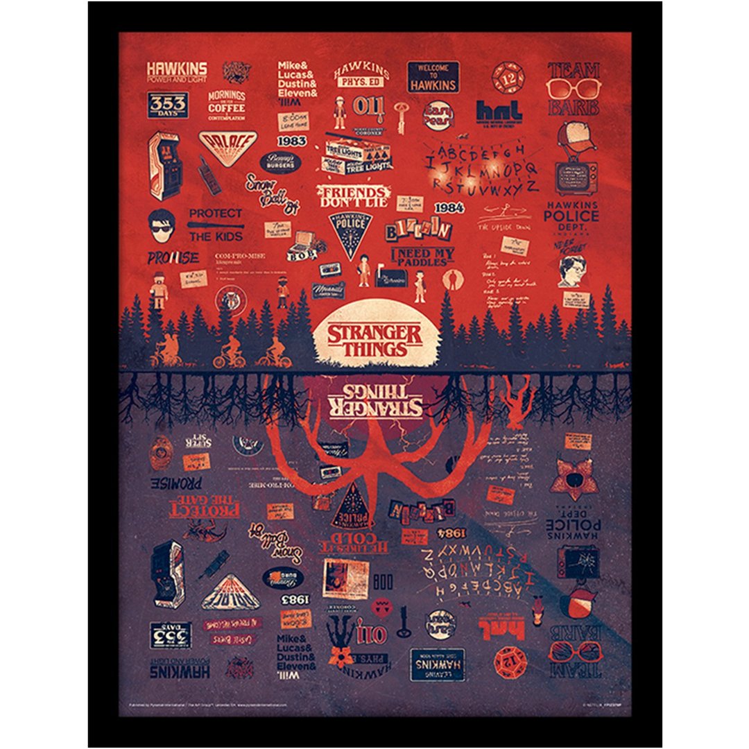 【怪奇物语】 Stranger Things 颠倒世界 30x40cm 高级版画含框 - 海报/装饰画/版画 - 木头 多色