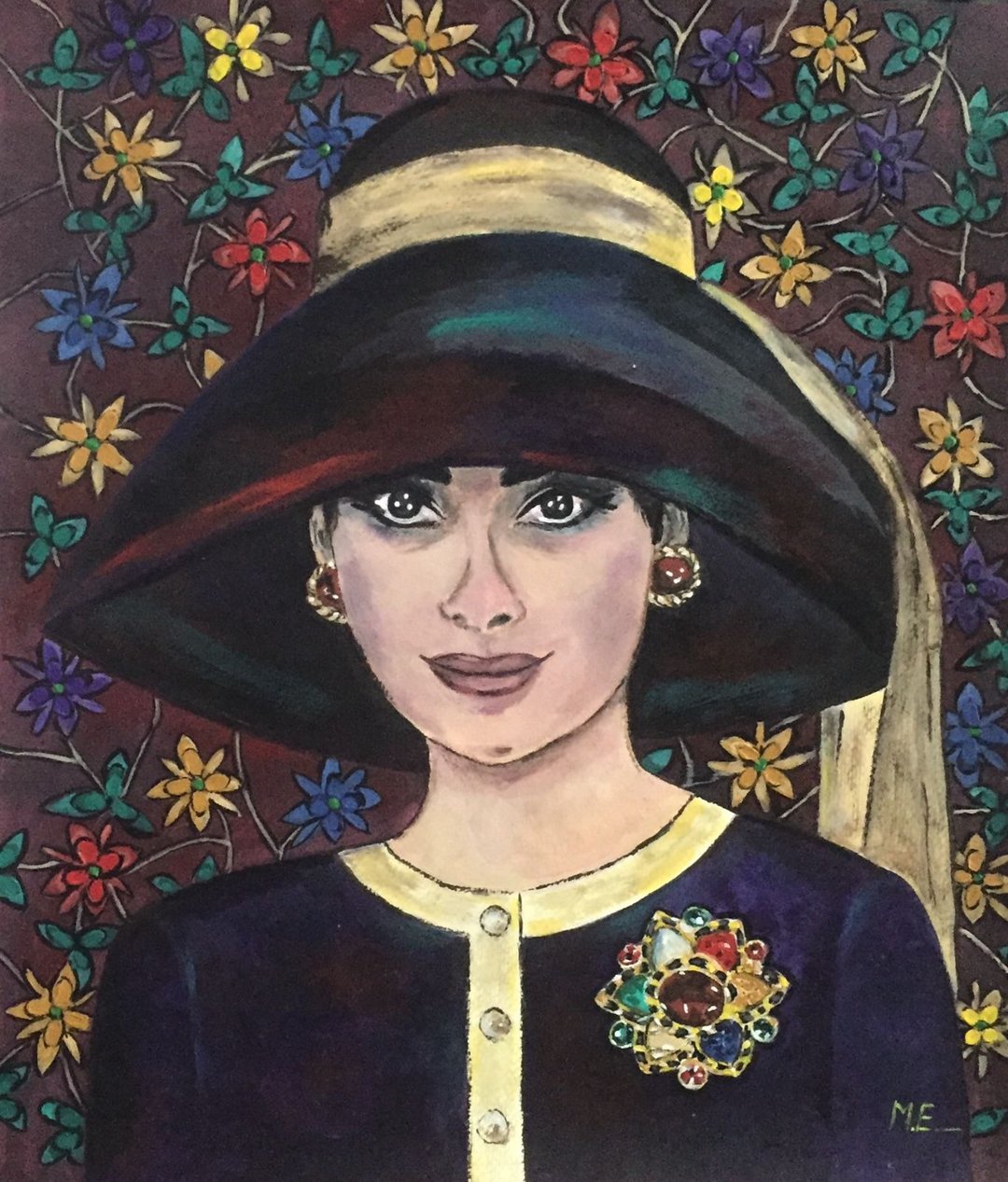 戴帽子的女士 丙烯画 女人肖像 着名女人 女人美 - 墙贴/壁贴 - 其他材质 黑色