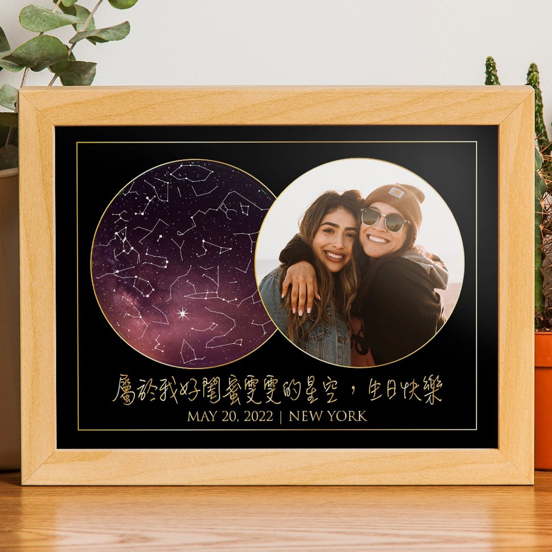 【定制化】闺蜜生日礼物专属于好姐妹生日当天真实夜晚星空电子档 - 画框/相框 - 纸 黑色